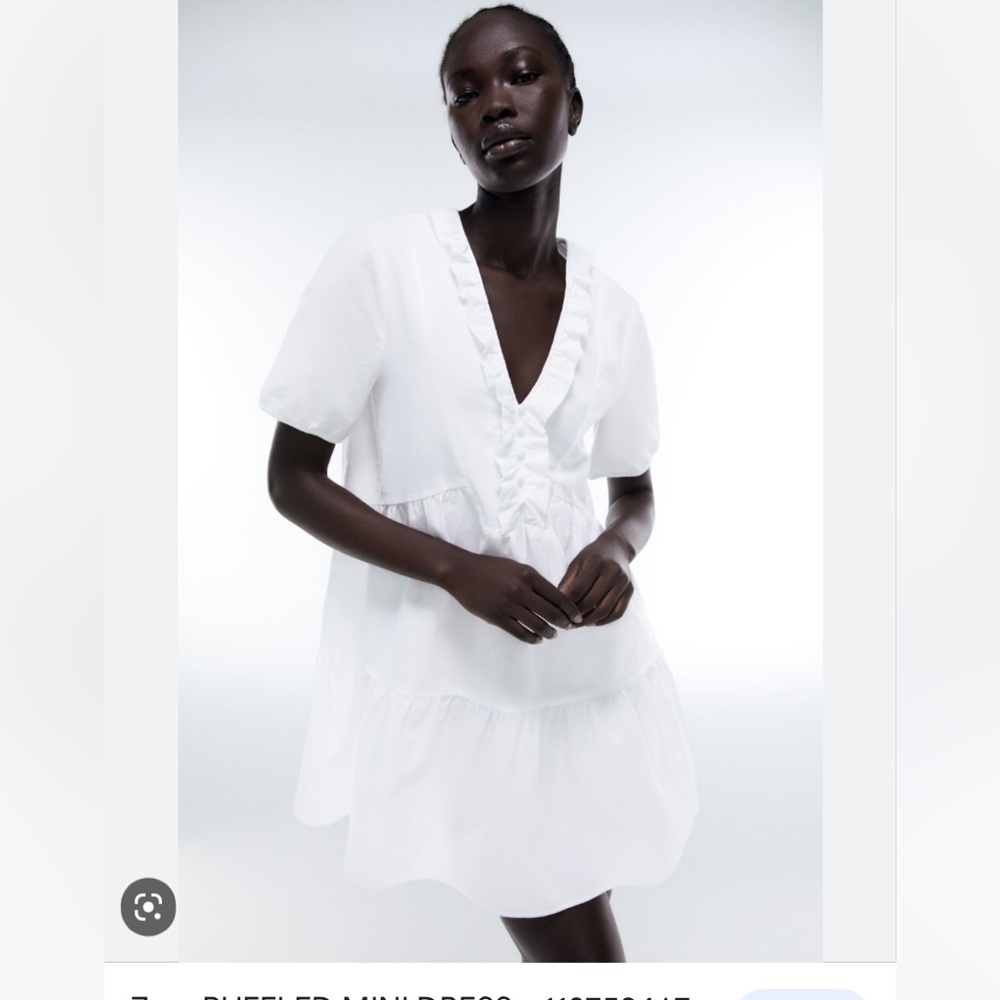 NWT Zara  Ruffled Mini White Dress Size Medium